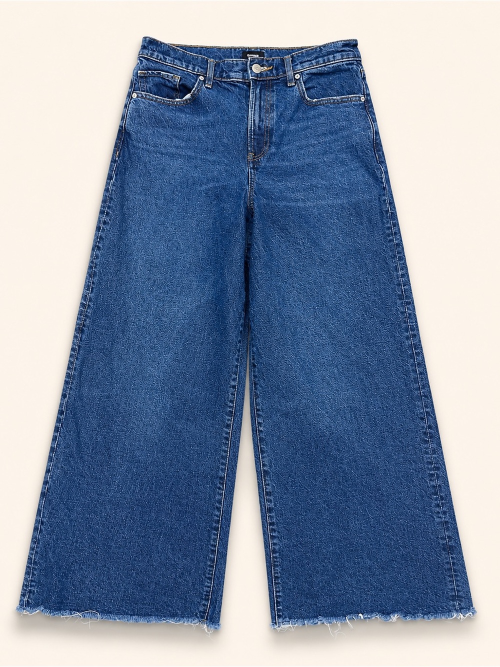 Express High Waisted Raw Hem Relaxed Wide Leg Stretch Jeans